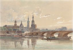 Edward Harrison Compton. Blick über die Elbe auf Dresden mit Schloss und Katholischer Hofkirc…. 1917