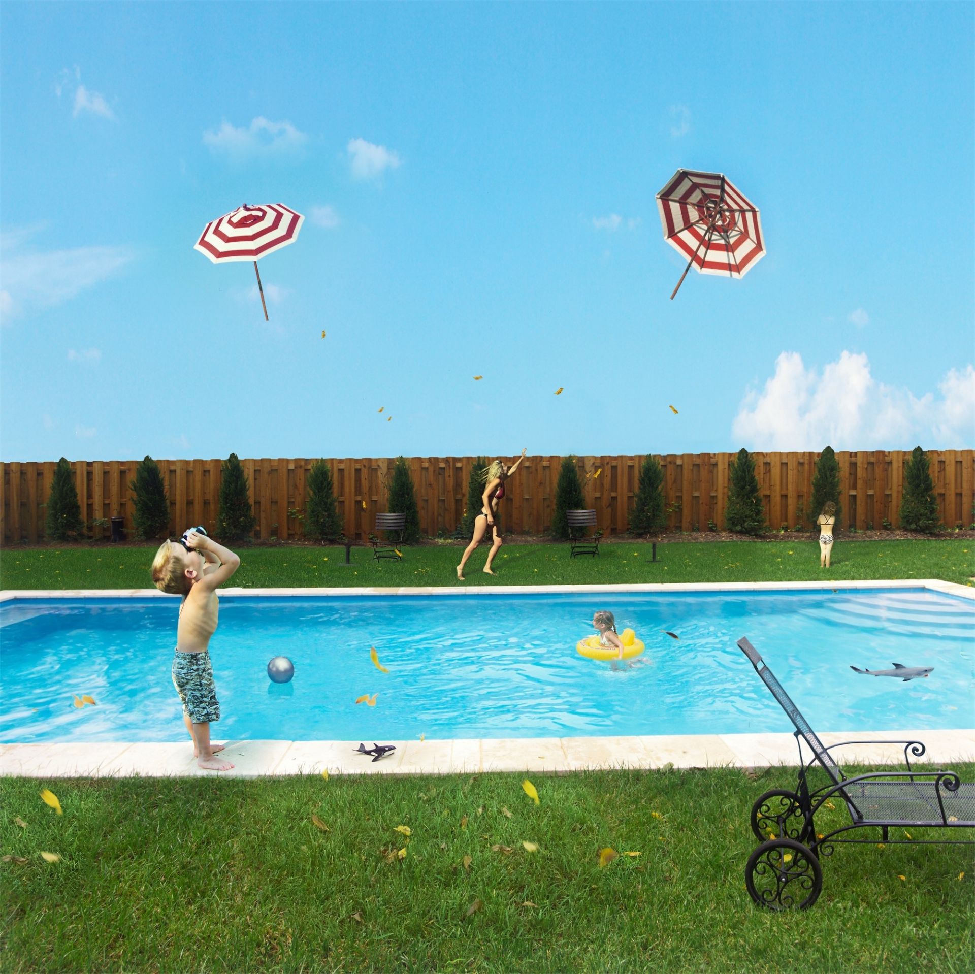 Julie Blackmon. „Flying Umbrellas“. 2007