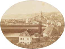 August Kotzsch. Loschwitz, Elbaufwärts vom Burgberg gesehen / Blick auf Loschwitz und die …. Um 1865