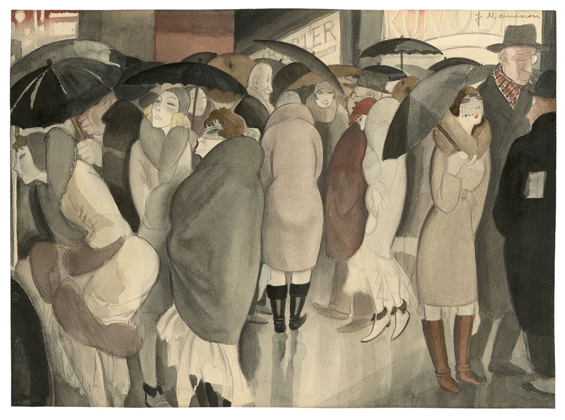 Jeanne Mammen. „Vor der Komödie am Kudamm, nachts“. Um 1930