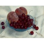 Aimé Barraud. Nature morte aux peches et cerises.