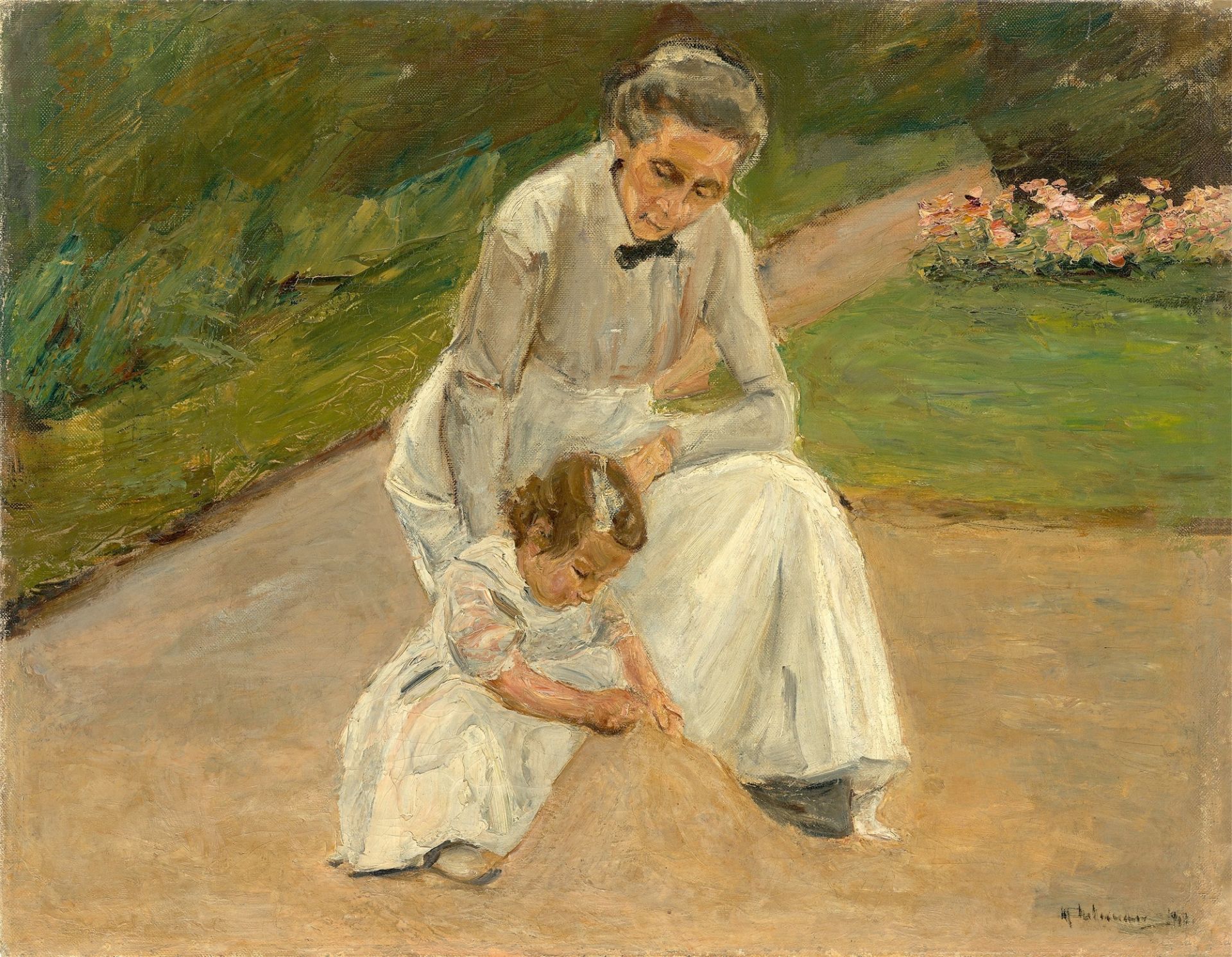 Max Liebermann. „Enkelin und Kinderfrau beim Spielen im Garten“. 1919