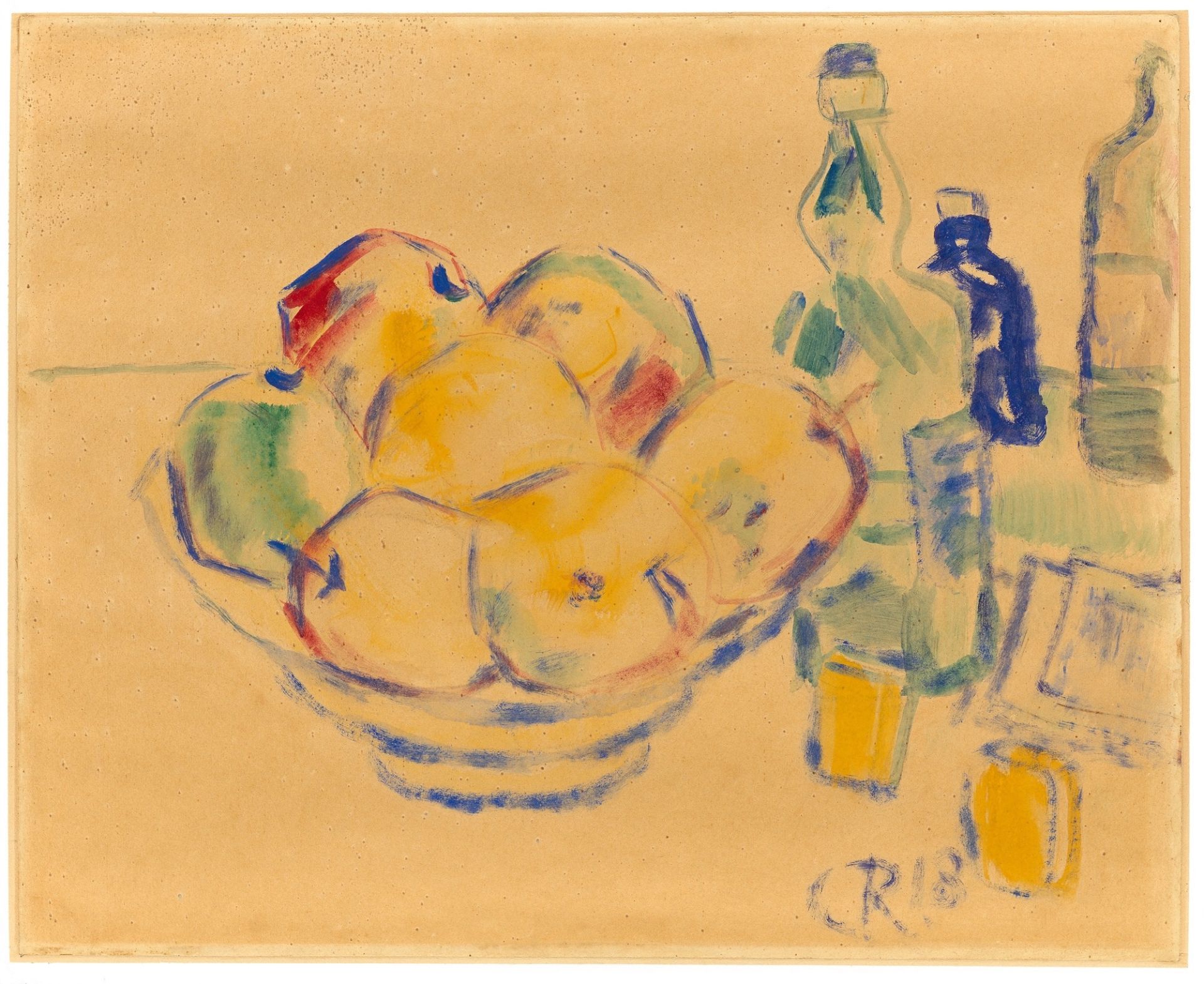 Christian Rohlfs. Stillleben mit Früchten und Flaschen. 1918