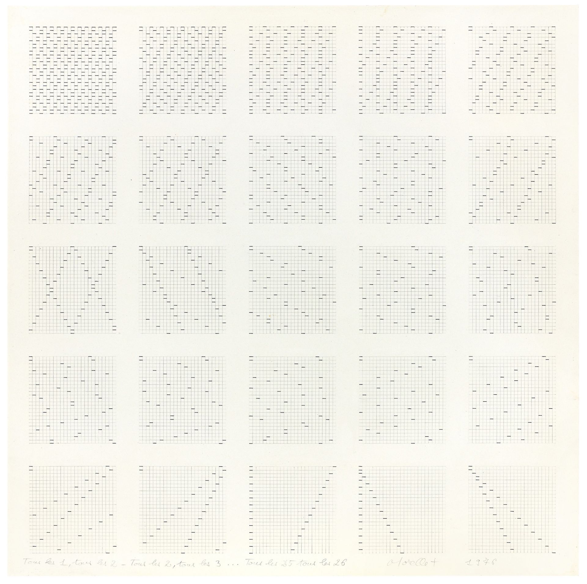 François Morellet. „tous les 1, tous les 2... tous les 2, tous les 3... tous les 3, etc... to…. 1976