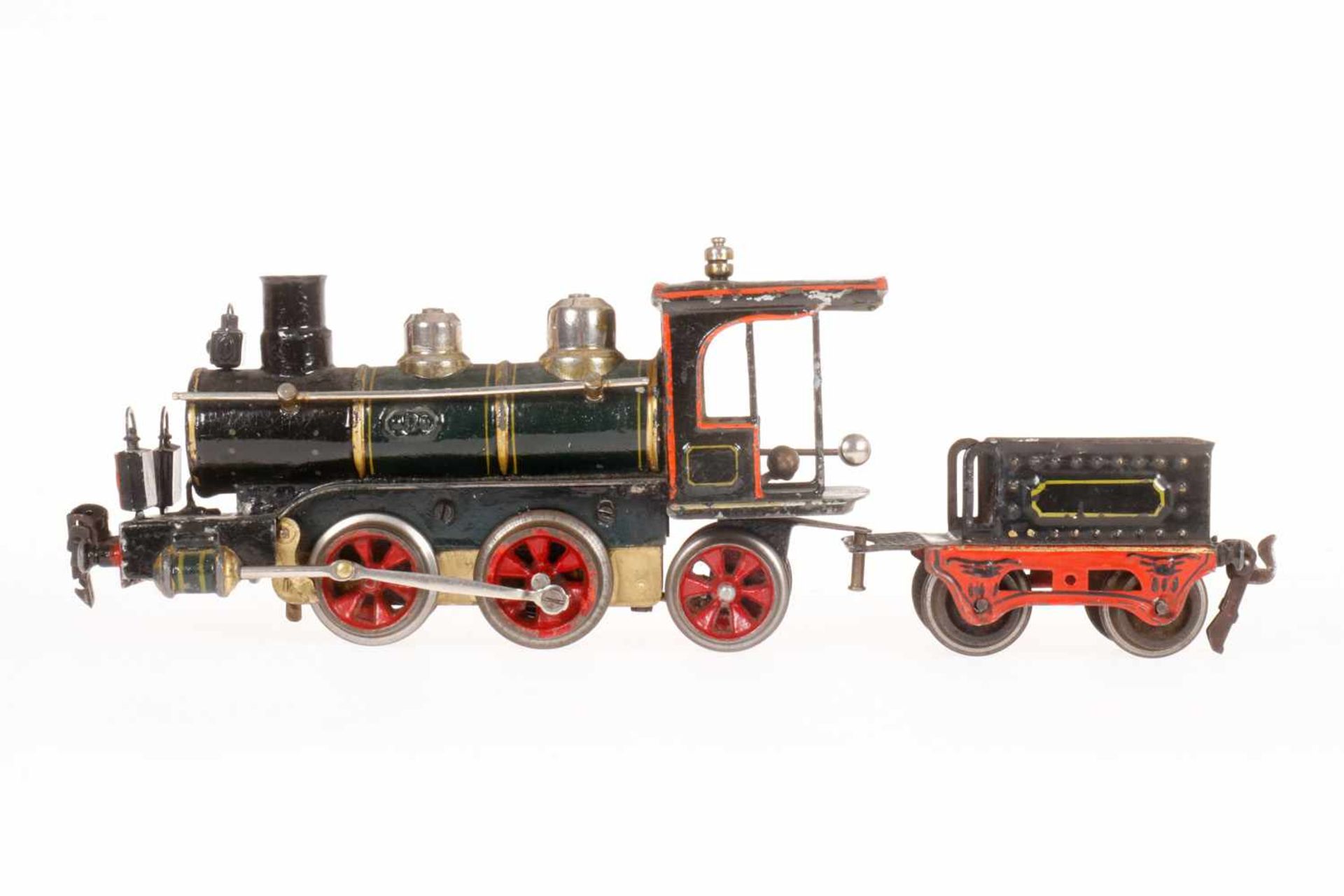 Märklin B-1 Dampflok D 1020, S 0, uralt, Uhrwerk intakt, grün/schwarz, mit Tender, Bremse, v+r und 3