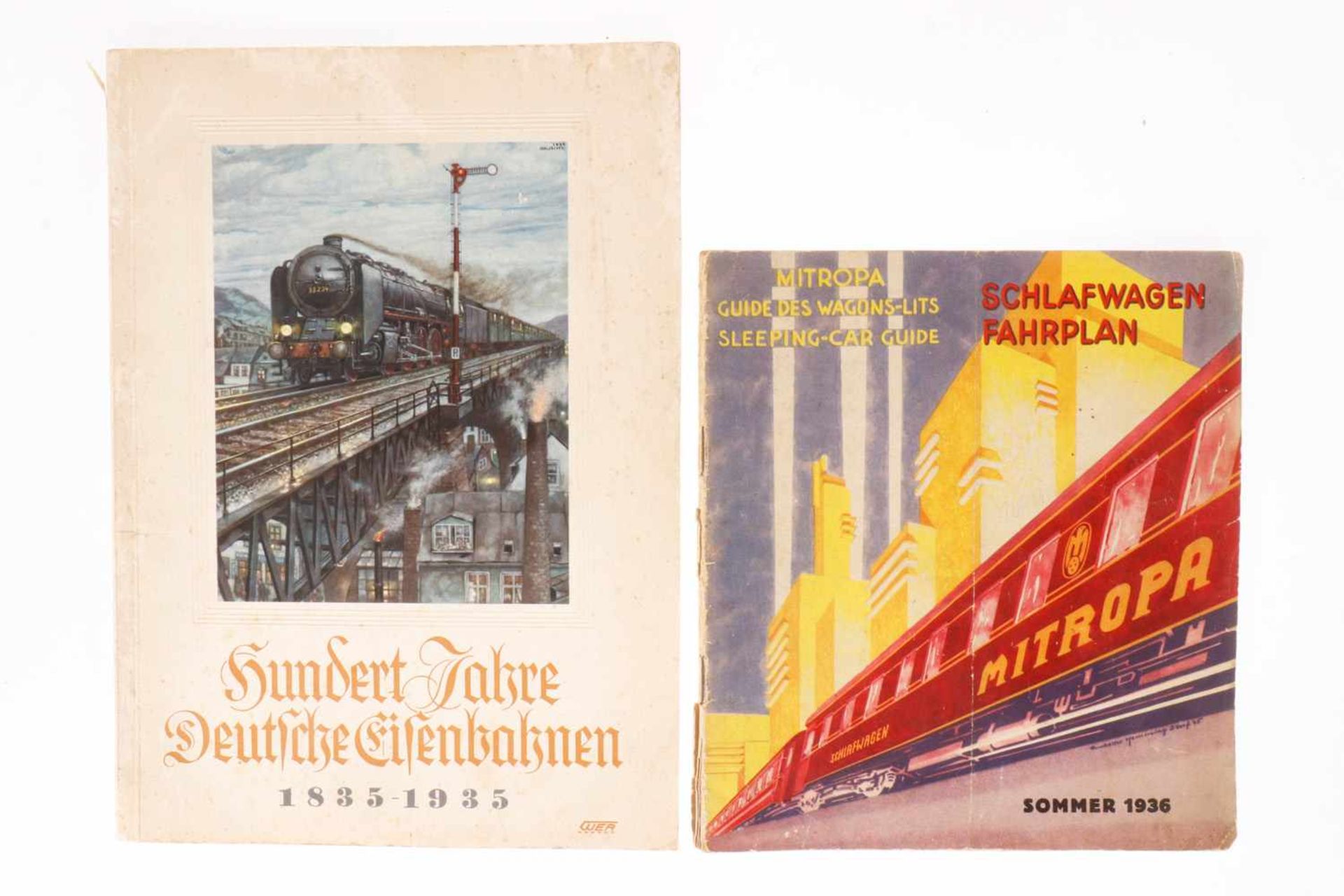 2 Hefte "Mitropa Schlafwagen Fahrplan Sommer 1936" und "Hundert Jahre deutsche Eisenbahnen 1835-