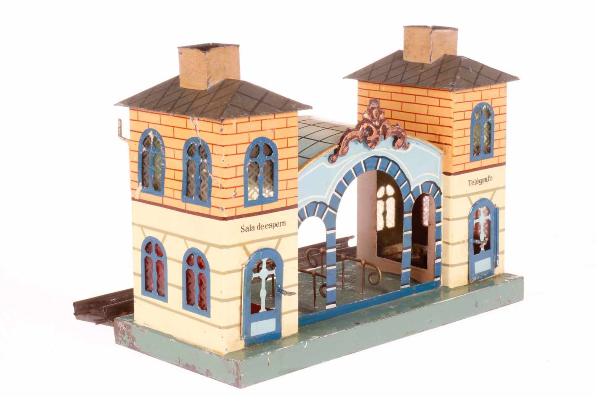 Märklin spanischer Bahnhof 2003, S 0, uralt, HL, für Kerzenbeleuchtung, mit 2 AT und klappbarem