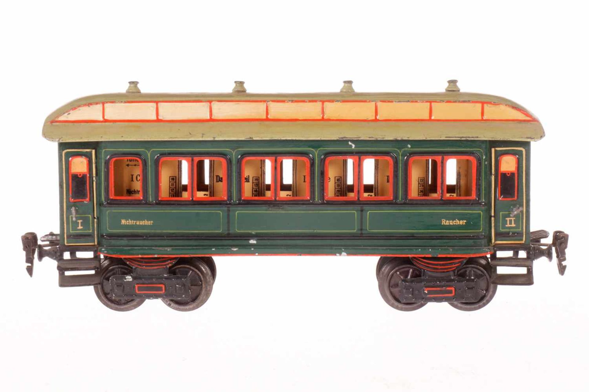 Märklin Personenwagen 1841, S 1, uralt, grün, HL, mit Inneneinrichtung und 4 AT, min.