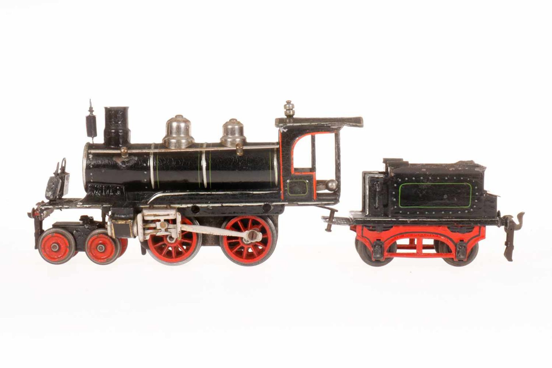 Märklin 2-B Dampflok E 1020, S 0, uralt, Uhrwerk intakt, schwarz, mit Tender, Bremse, v+r und 3