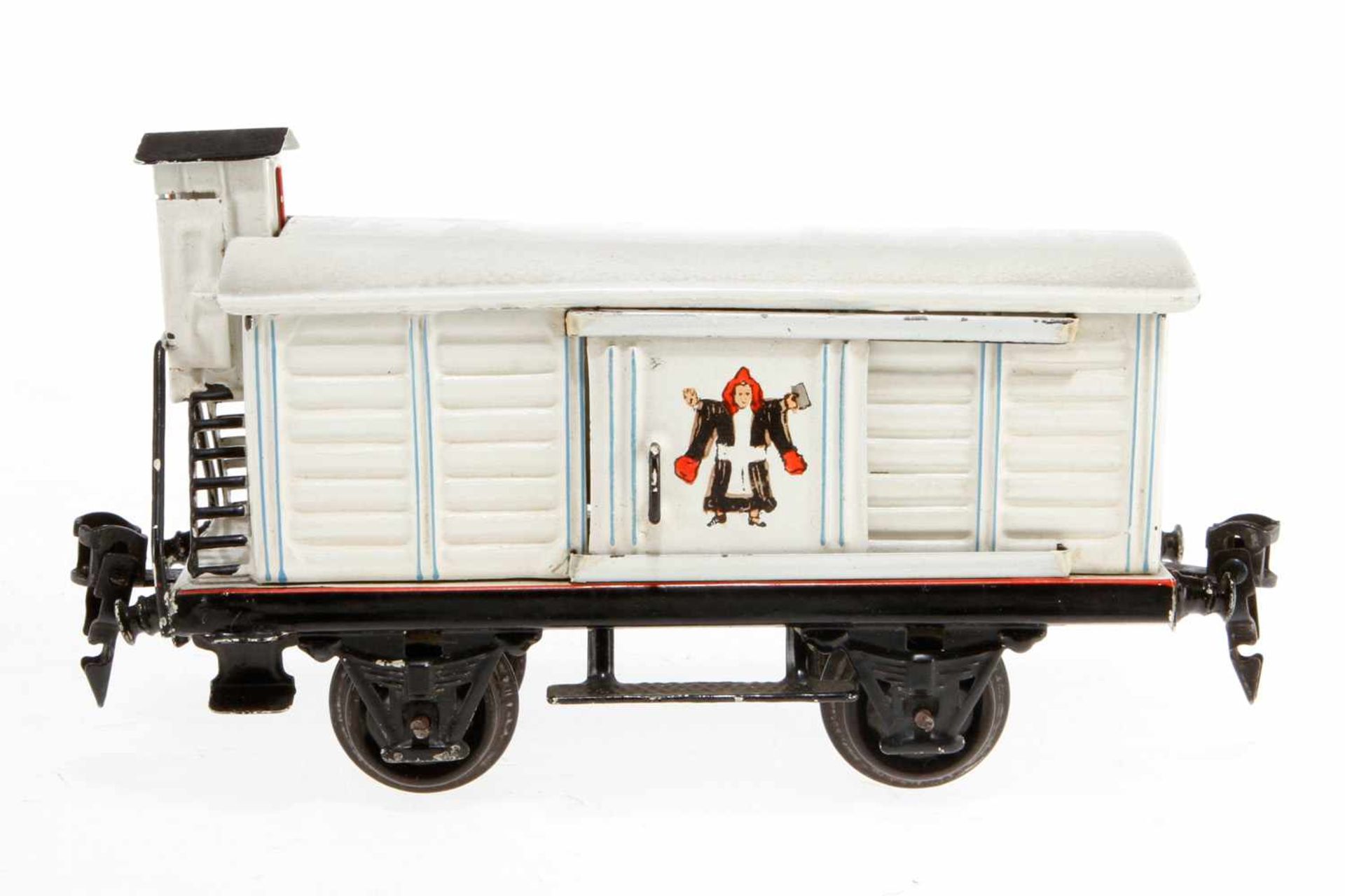 Märklin Münchner Kindl Bierwagen 1988, S 0, HL, mit BRHh und 2 ST, LS und gealterter Lack, L 16,5, Z