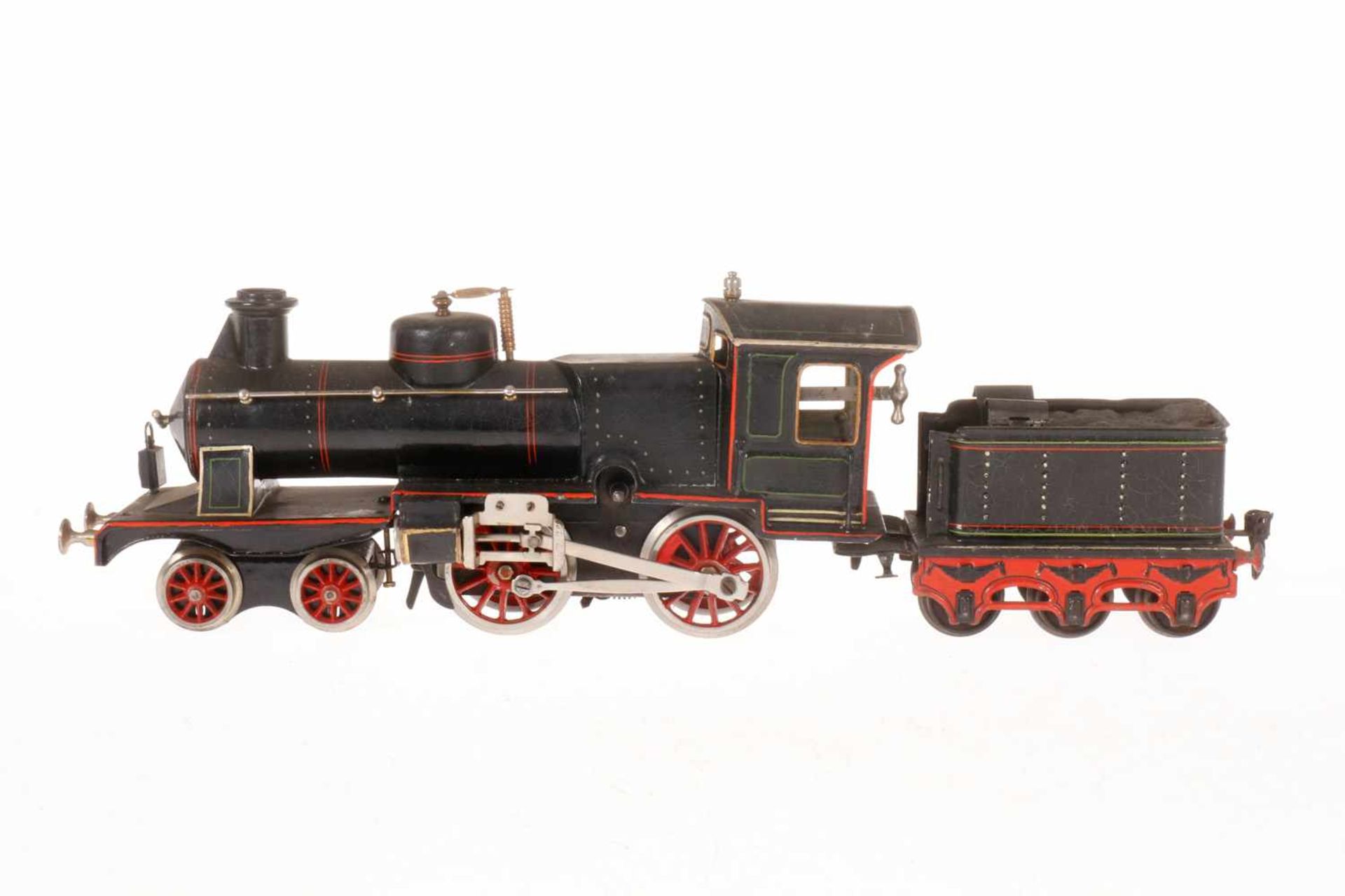 Märklin 2-B Dampflok EM 1021, S 1, uralt, Uhrwerk intakt, schwarz, mit Tender, Bremse, v+r,