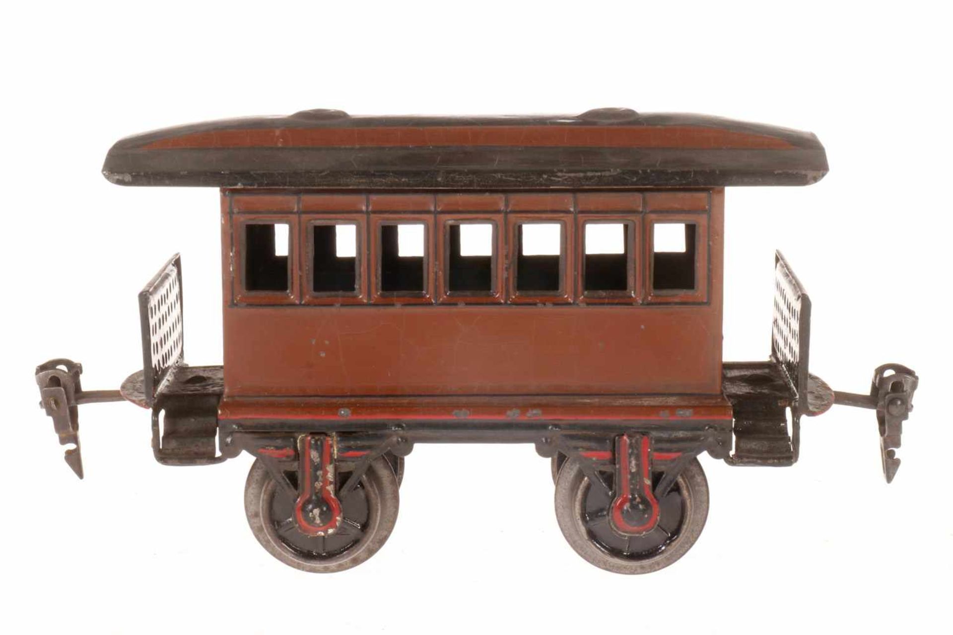 Märklin amerik. Personenwagen 1873, S 1, uralt, braun HL, je 2 Fremdbohrungen in Stirnseiten, LS und