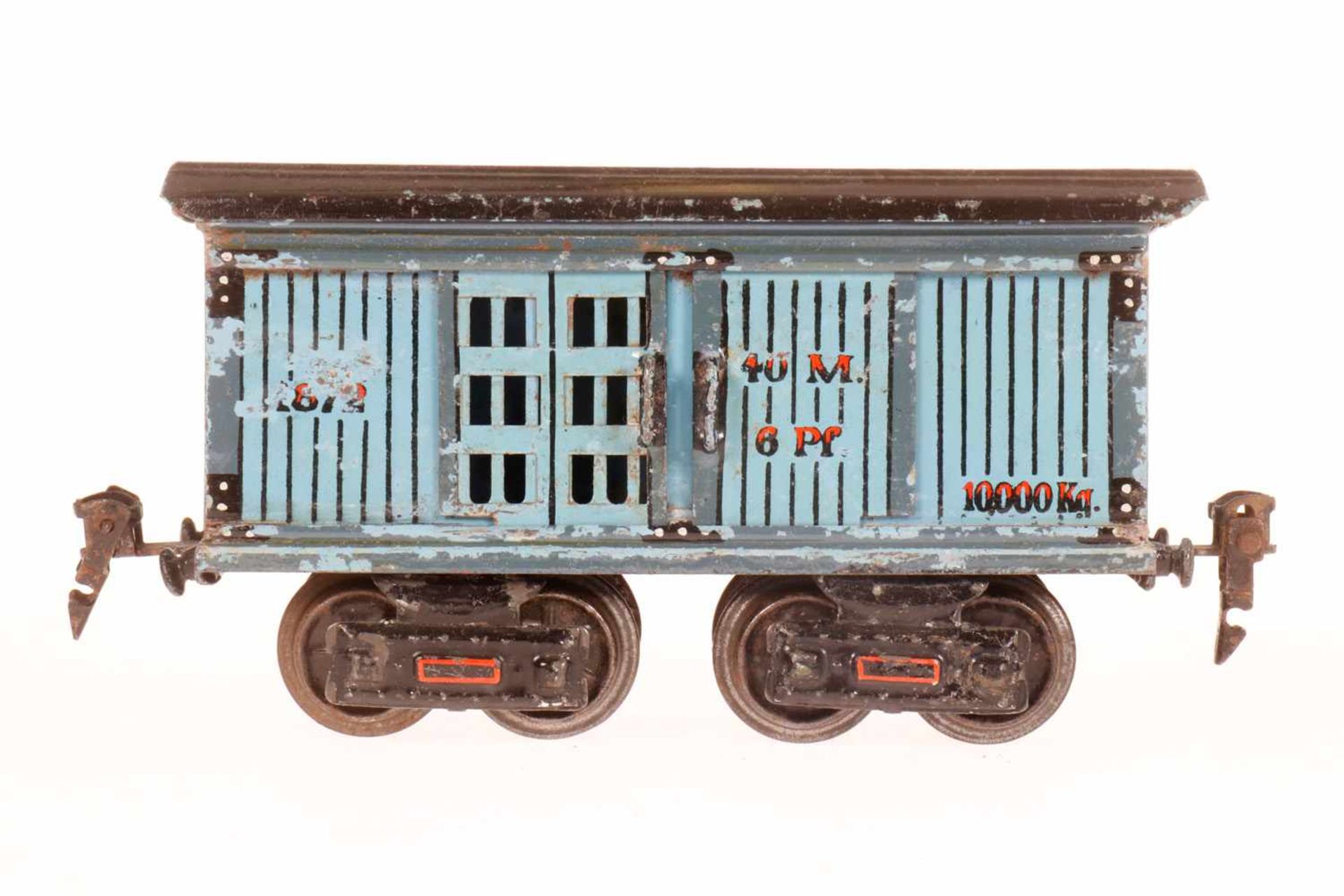 Märklin Pferde-/Gepäckwagen 1872, S 0, uralt, HL, mit 4 ST, LS und gealterter Lack, L 16, sonst noch