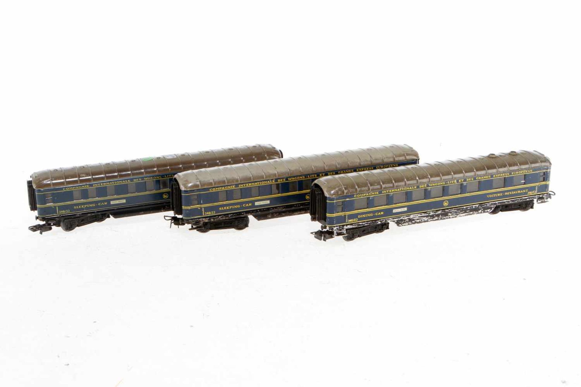 3 Märklin Wagen 346/2J und 2x /3J, S H0, Blech, blau, bespielt