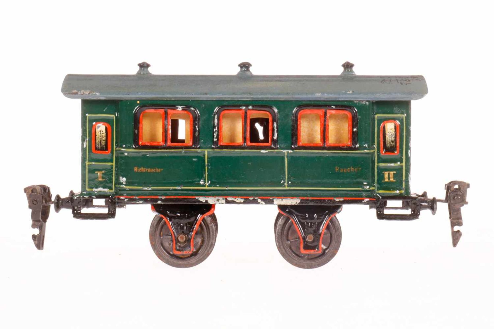 Märklin Personenwagen 1941, S 0, uralt, HL, mit Inneneinrichtung und Märklin Beschriftung am Dach,