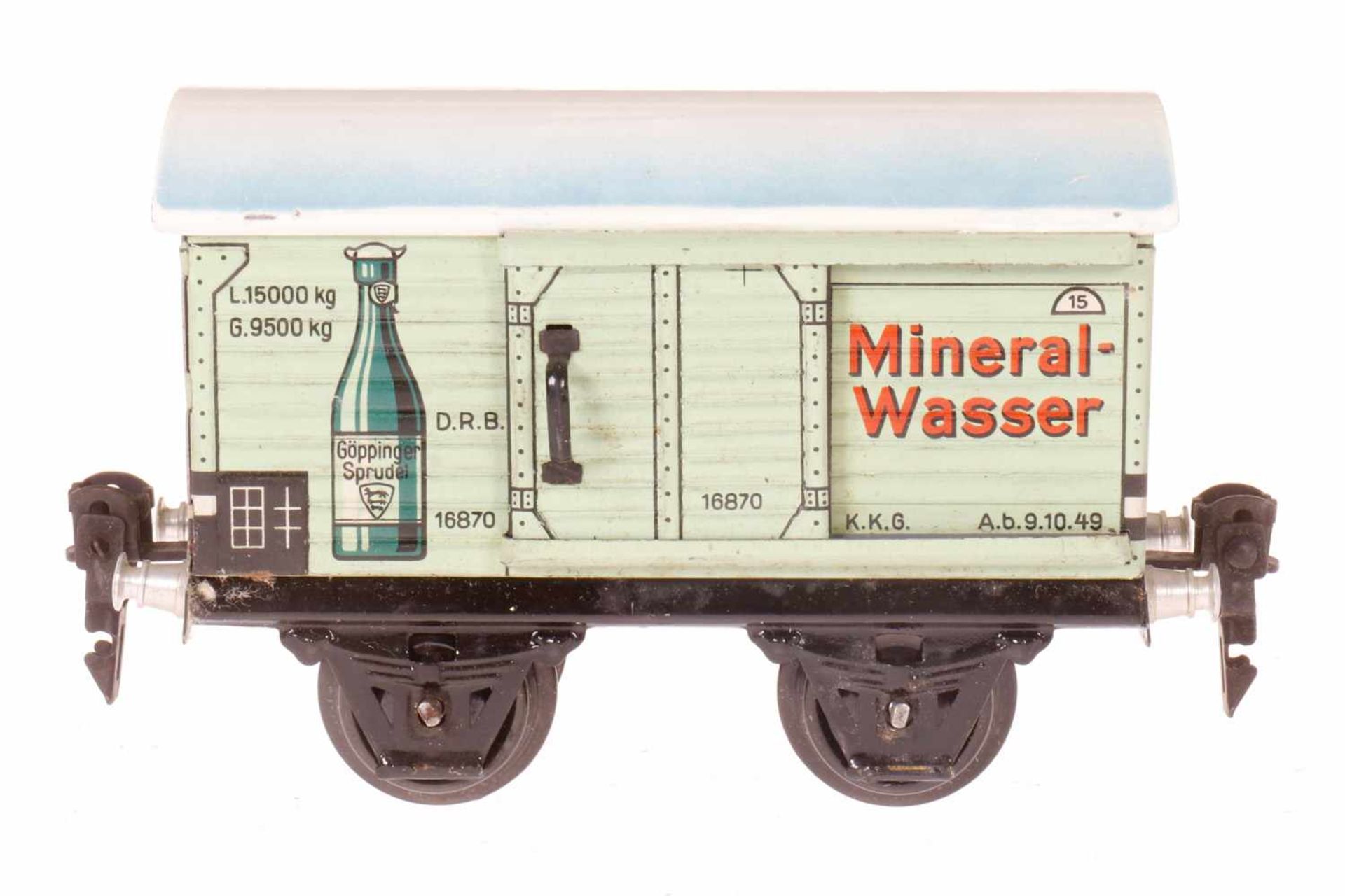 Märklin Mineralwasserwagen 1687, S 0, CL, mit 1 ST, LS und gealterter Lack, L 13, sonst noch Z 2