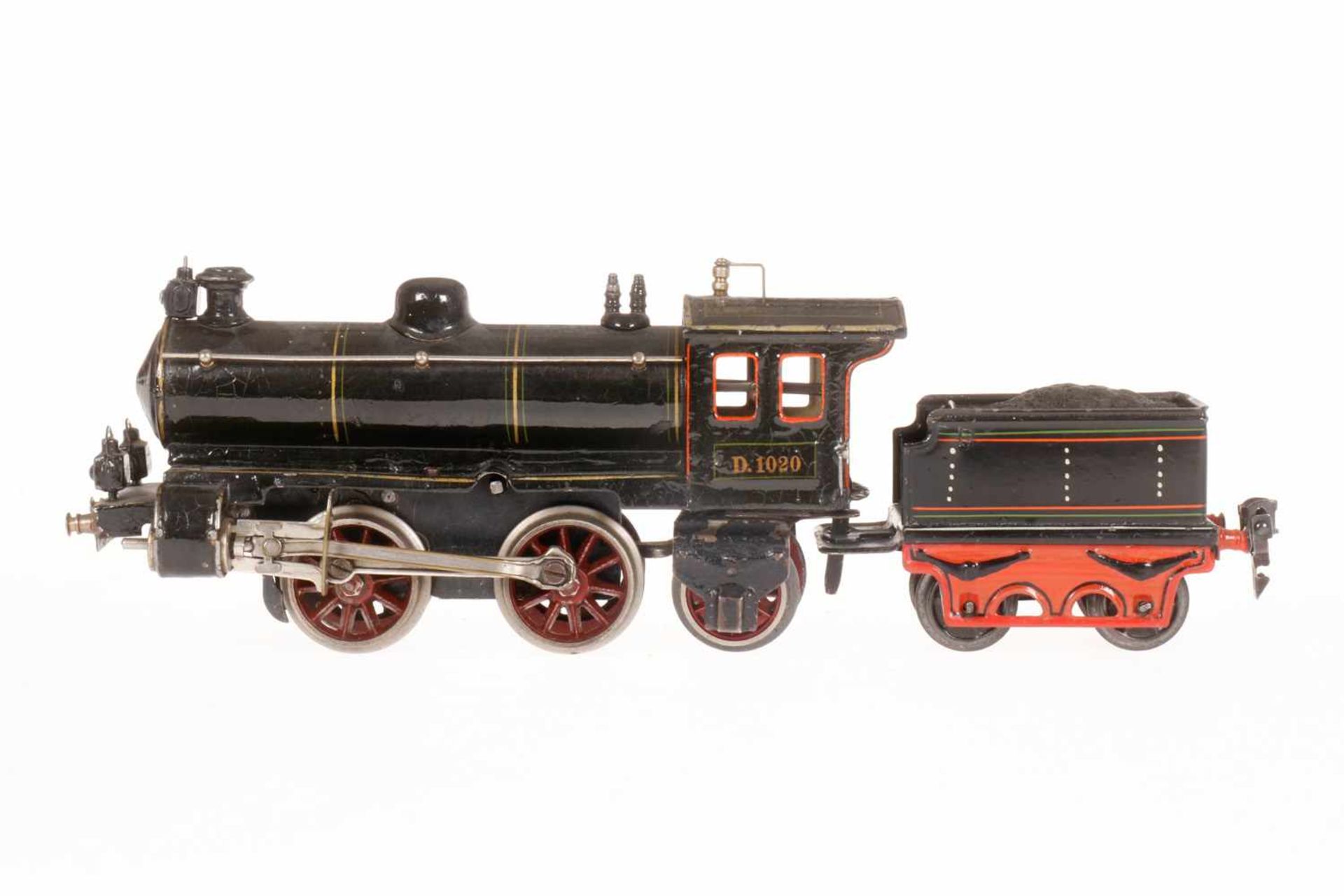 Märklin B-1 Dampflok D 1020, S 0, uralt, Uhrwerk intakt, schwarz, mit Tender, Bremse, v+r und 3