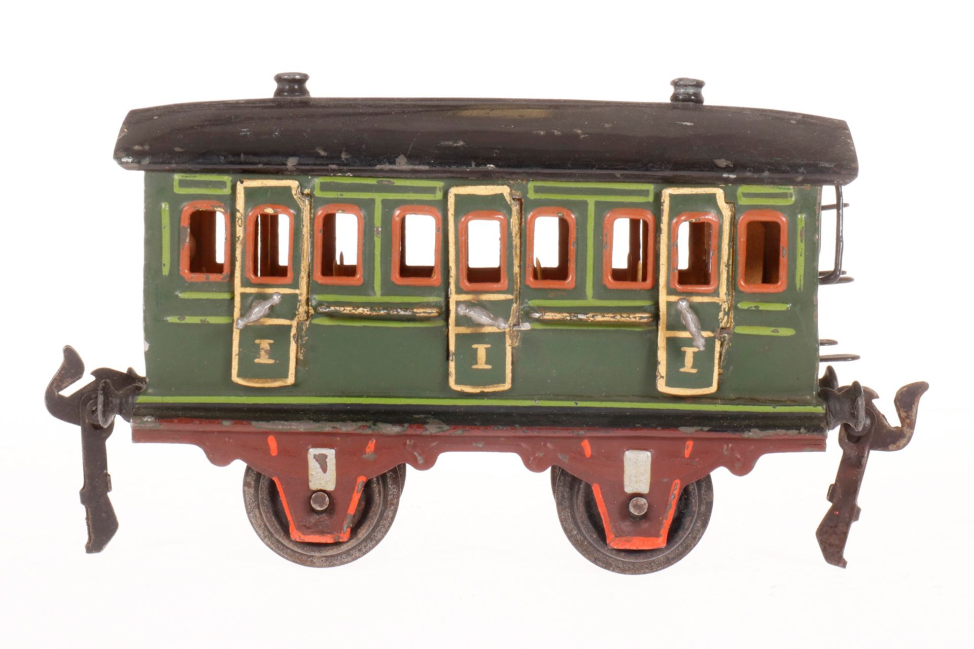 Märklin Abteilwagen 1856, S 0, uralt, grün HL, mit Inneneinrichtung und 6 AT, LS tw ausgebessert,