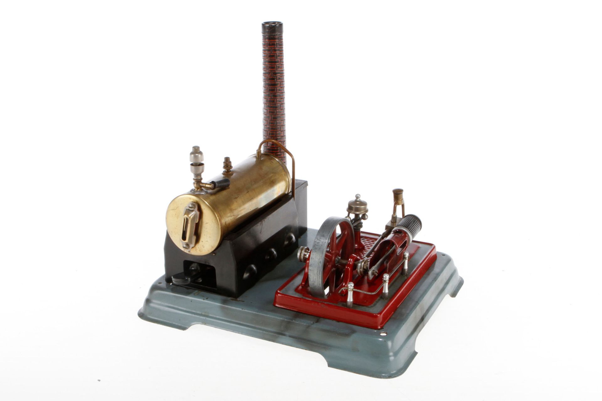 Fleischmann Dampfmaschine, liegender Messingkessel, KD 5, mit Brenner, Armaturen, feststehendem