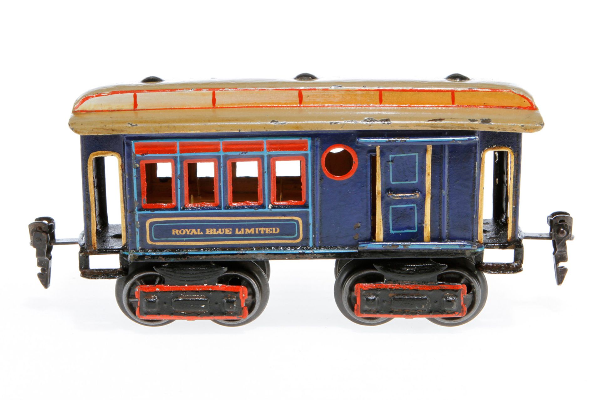 Märklin amerik. Raucher-/Gepäckwagen "Royal Blue Limited" 1883, S 0, uralt, blau HL, mit 2