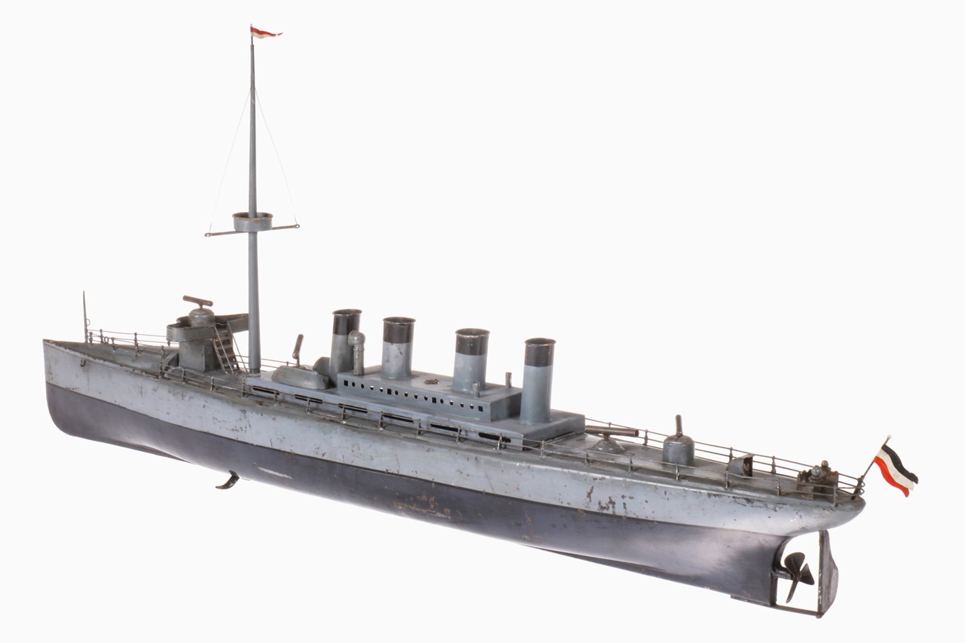 Bing Torpedoboot 155/153, uralt, HL, Uhrwerk intakt, mit 4 Lancierrohren, tw NV, LS tw ausgebessert, - Bild 3 aus 3