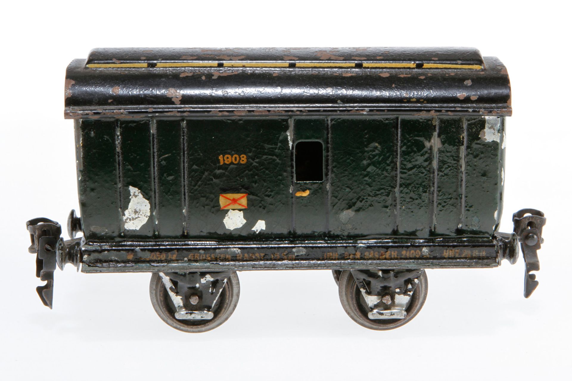 Märklin Postwagen 1903, S 0, uralt, HL, Scheiben fehlen, LS/RS, gealterter Lack, L 14, Z 3