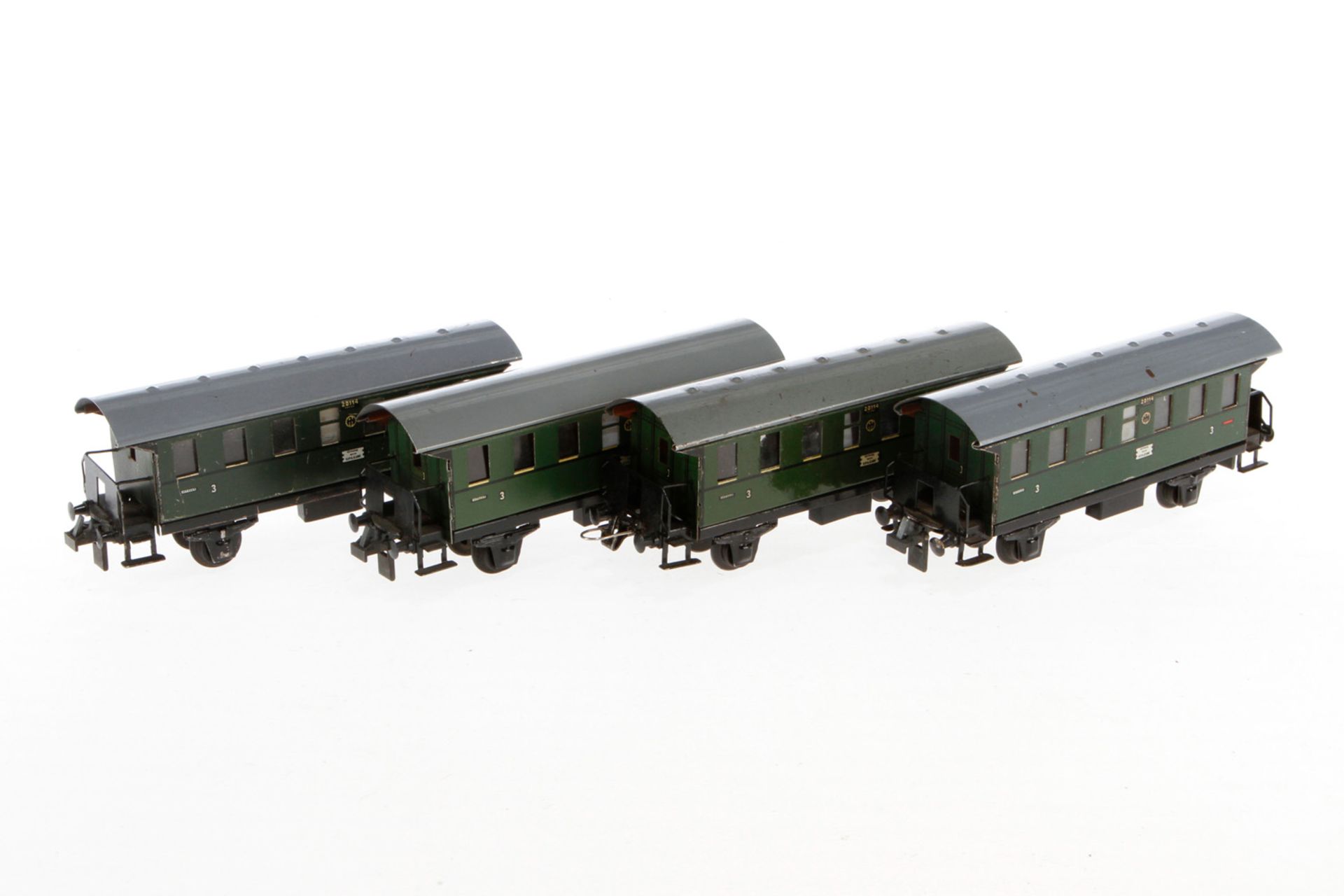 4 Trix Express Personenwagen 20/114, S H0, Blech, grün, LS, 1 im OK, Z 2-3