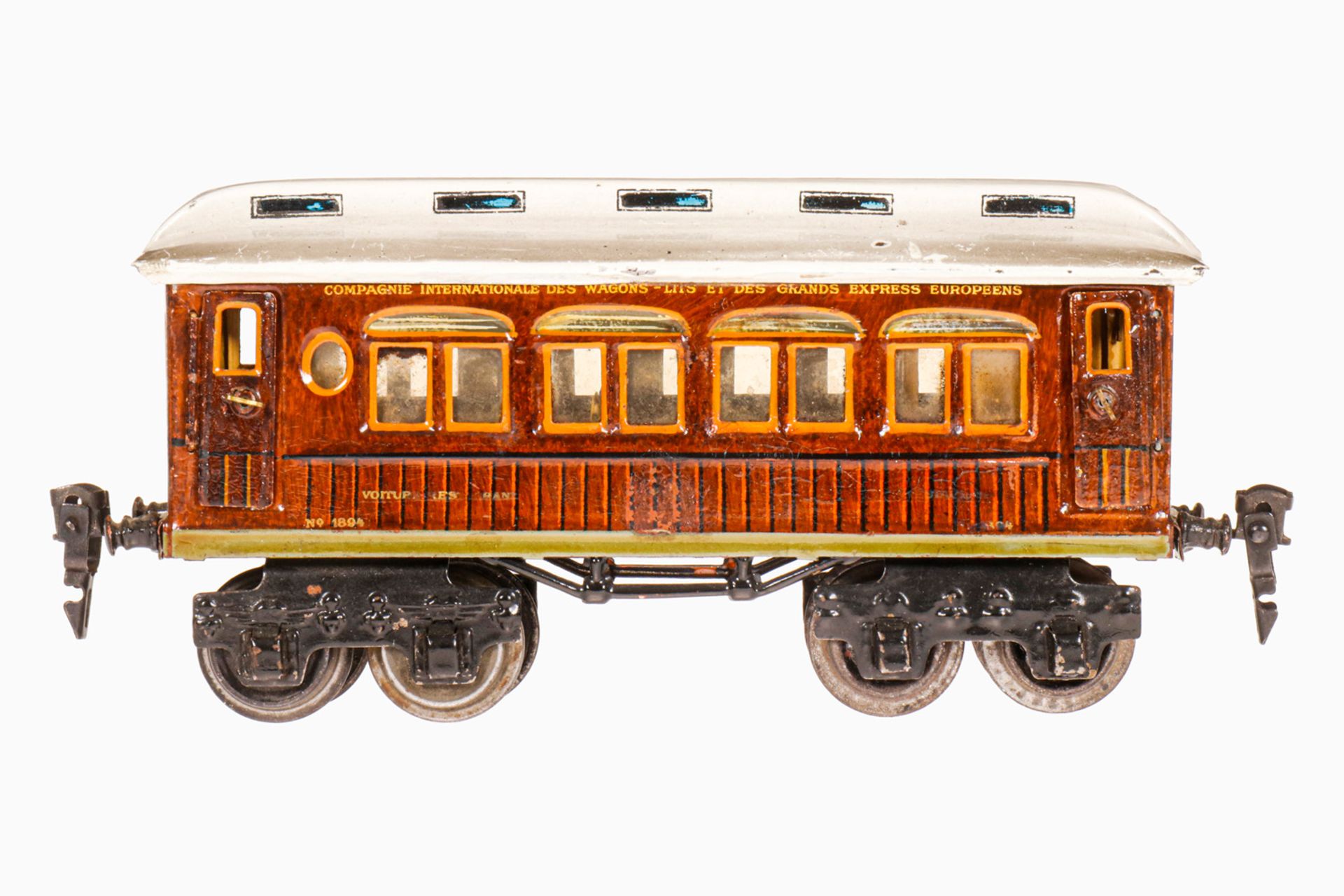 Märklin int. Speisewagen 1894, S 0, Teak HL, mit Inneneinrichtung und 4 AT, LS und gealterter