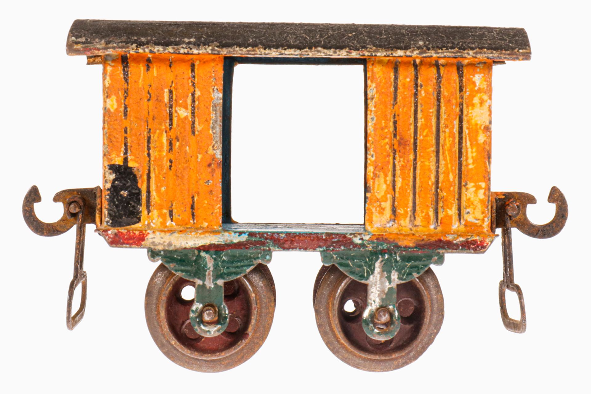 Märklin Gepäckwagen 1803, S 0, uralt, HL, mit 2 TÖ, Gussrädern und Bügelkupplungen, stark gealterter