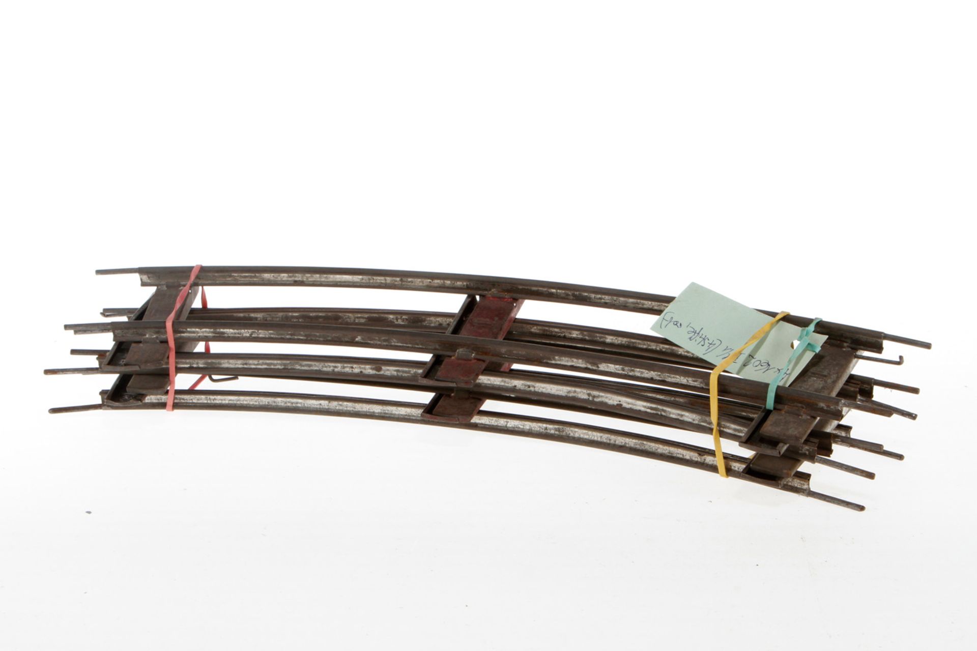 4 Märklin gebogene Schienen 1602 B 1/1, S 2, uralt, Uhrwerk, schräge Schwellen, Alterungs- und