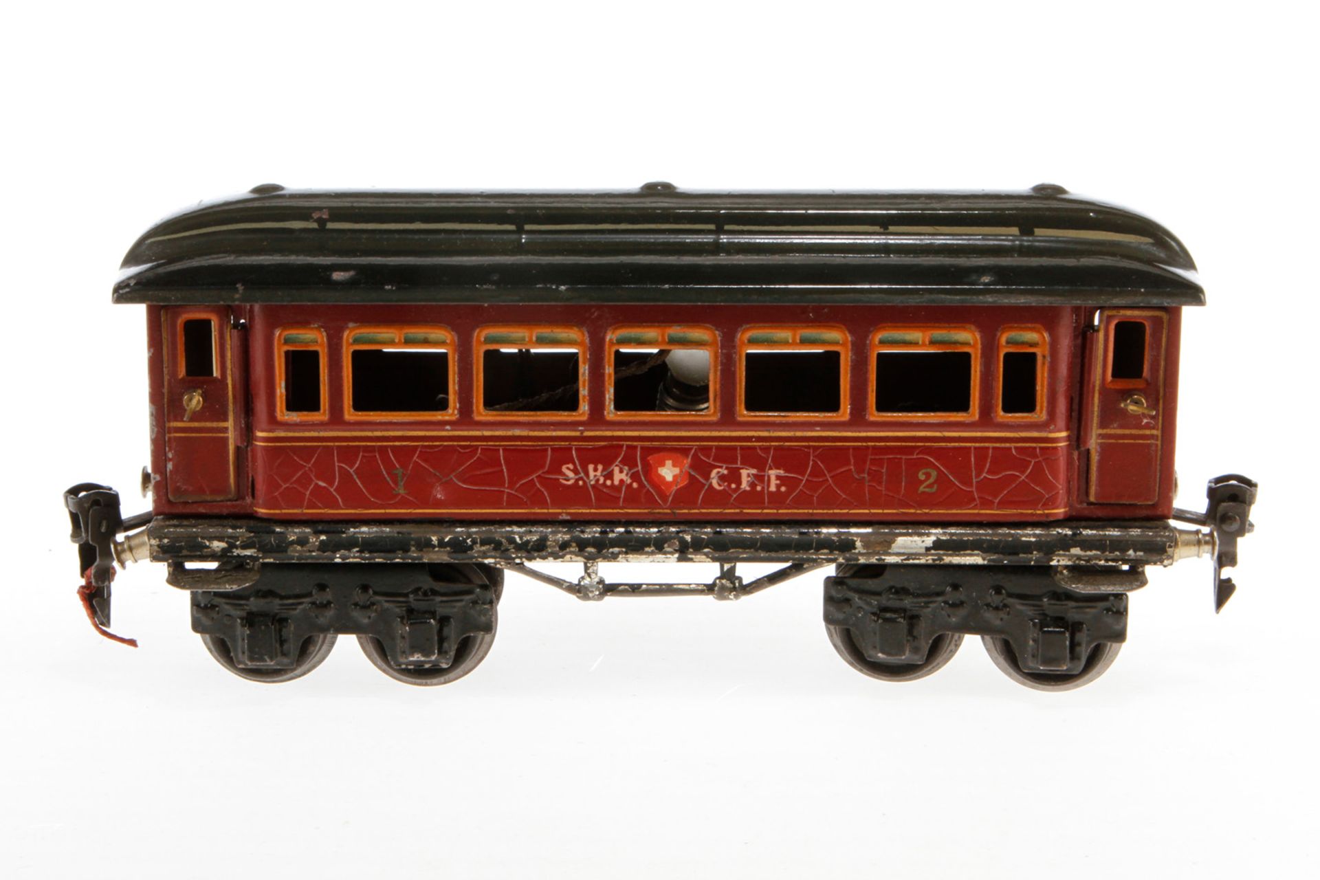 Märklin schweizer Personenwagen 1886 SBB, S 0, rot CL, 1. und 2. Klasse, mit 4 AT und