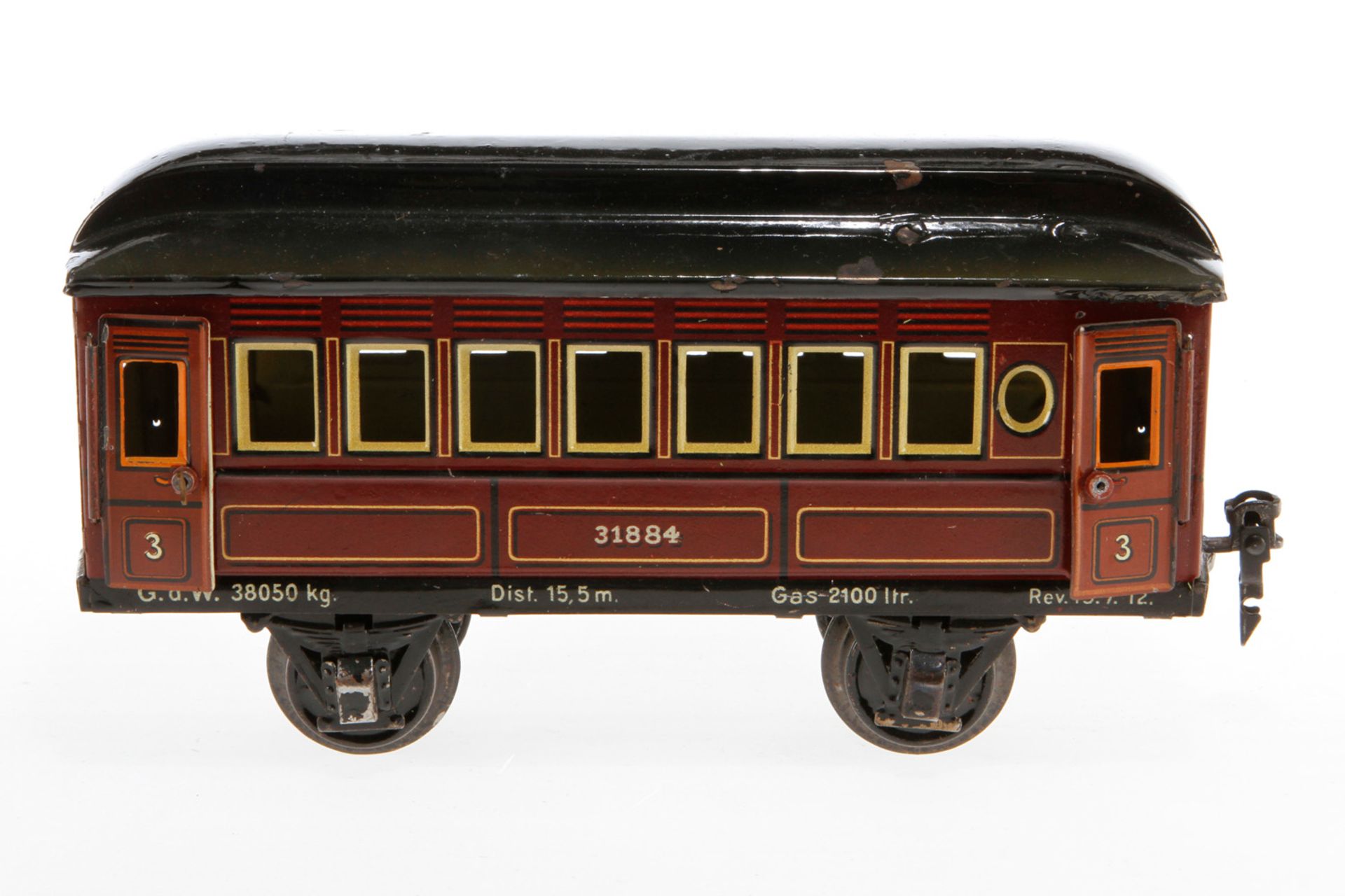 Märklin Personenwagen 1884, S 1, CL, mit 4 AT, 1 Türgriff und 1 Kupplung fehlen, LS und gealterter