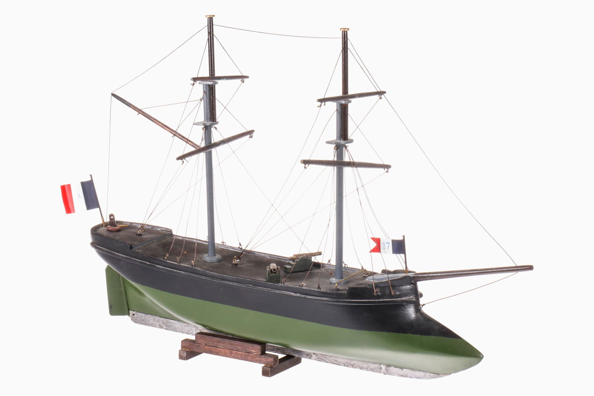 Segelschiff, Holz, bemalt, mit 2 Kanonen, L 60, dekorativ