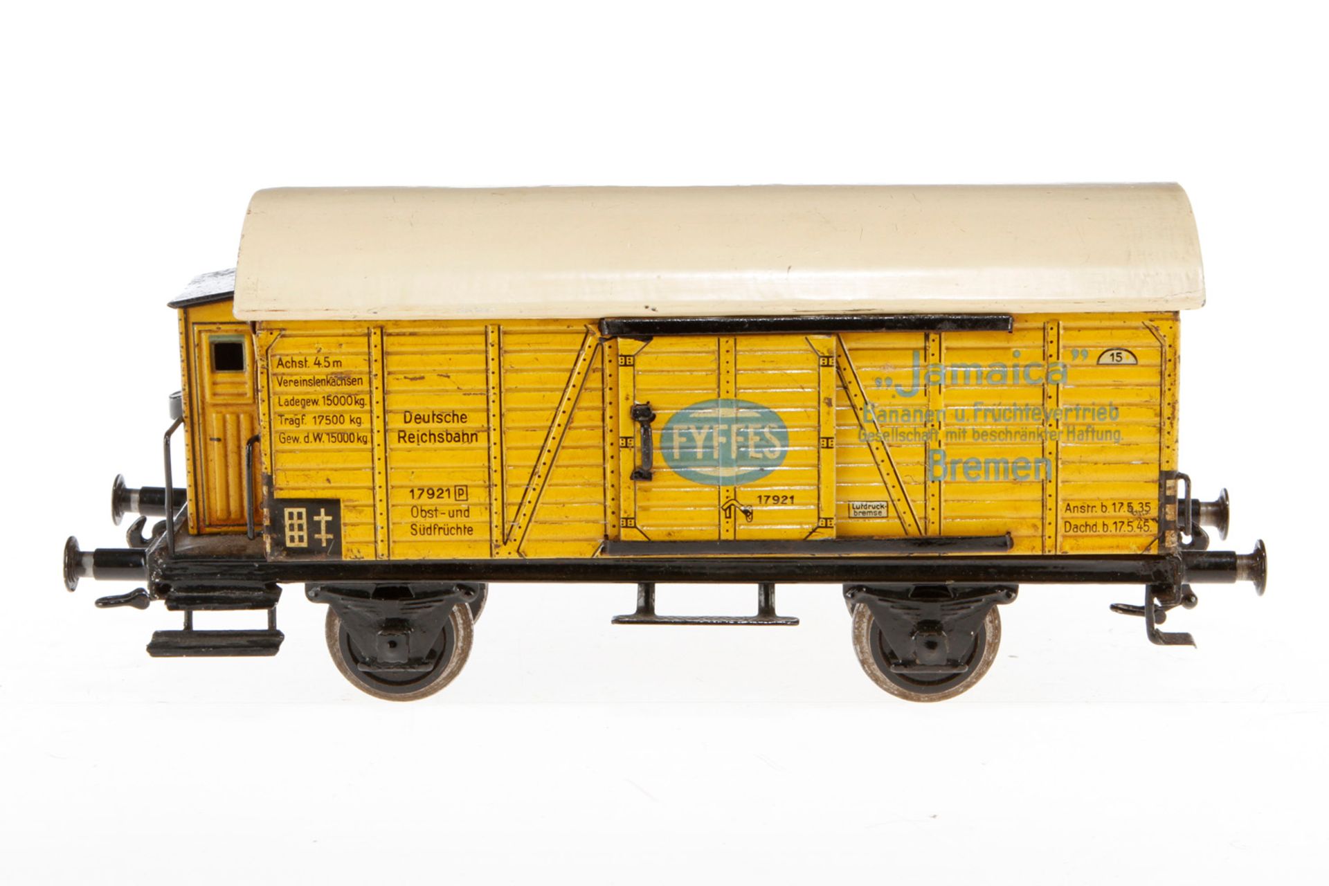 Märklin Bananenwagen 1792, S 1, CL, mit BRH und 2 ST, tw ÜL und ergänzt, L 29, Z 4