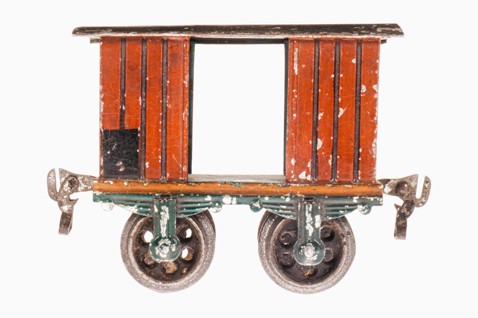 Märklin gedeckter Güterwagen 1803, S 1, uralt, HL, mit 2 TÖ und Gussrädern, LS und gealterter