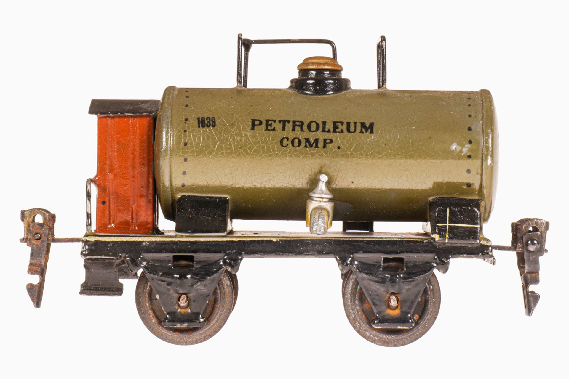 Märklin Petroleum Kesselwagen 1839, S 0, HL, mit BRH, LS und gealterter Lack, L 15, sonst Z 2