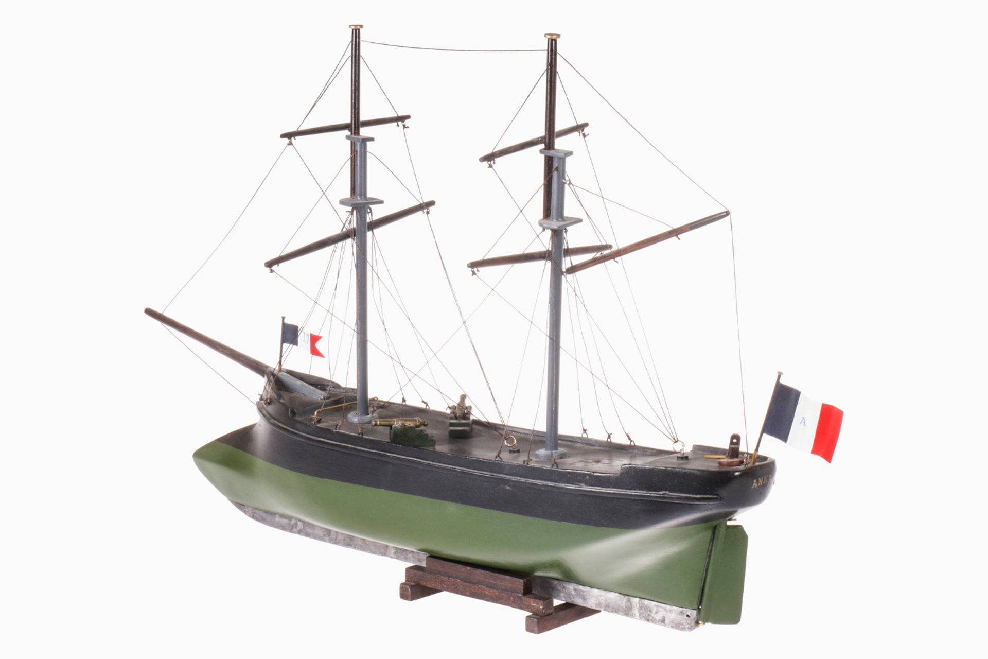 Segelschiff, Holz, bemalt, mit 2 Kanonen, L 60, dekorativ - Bild 2 aus 2