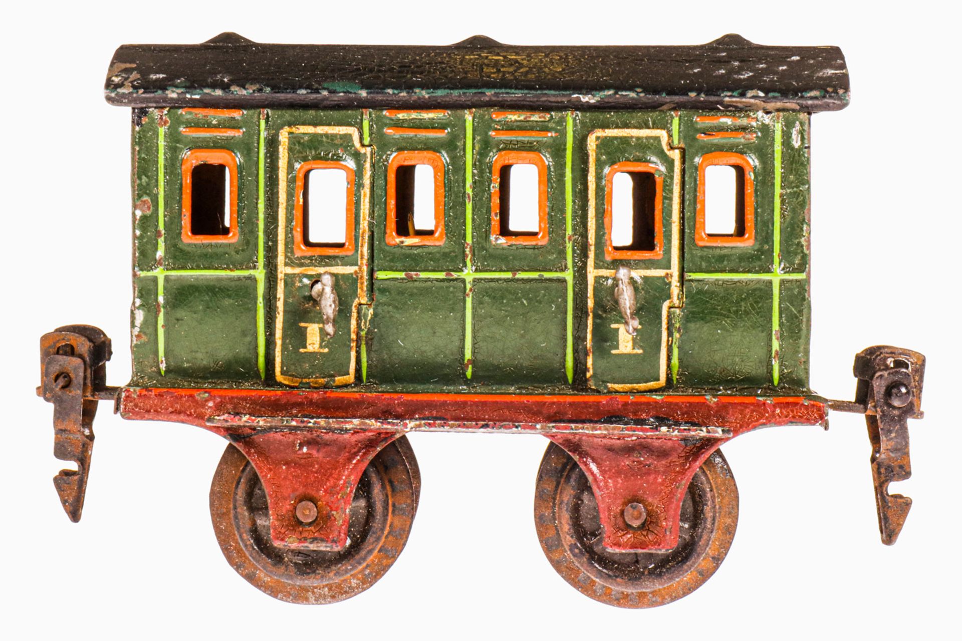 Märklin Abteilwagen 1806, S 0, uralt, HL, mit Inneneinrichtung und 4 AT, oberer Rahmenbereich von