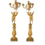 COPPIA DI CANDELABRI IN BRONZO DORATO, XIX SECOLO