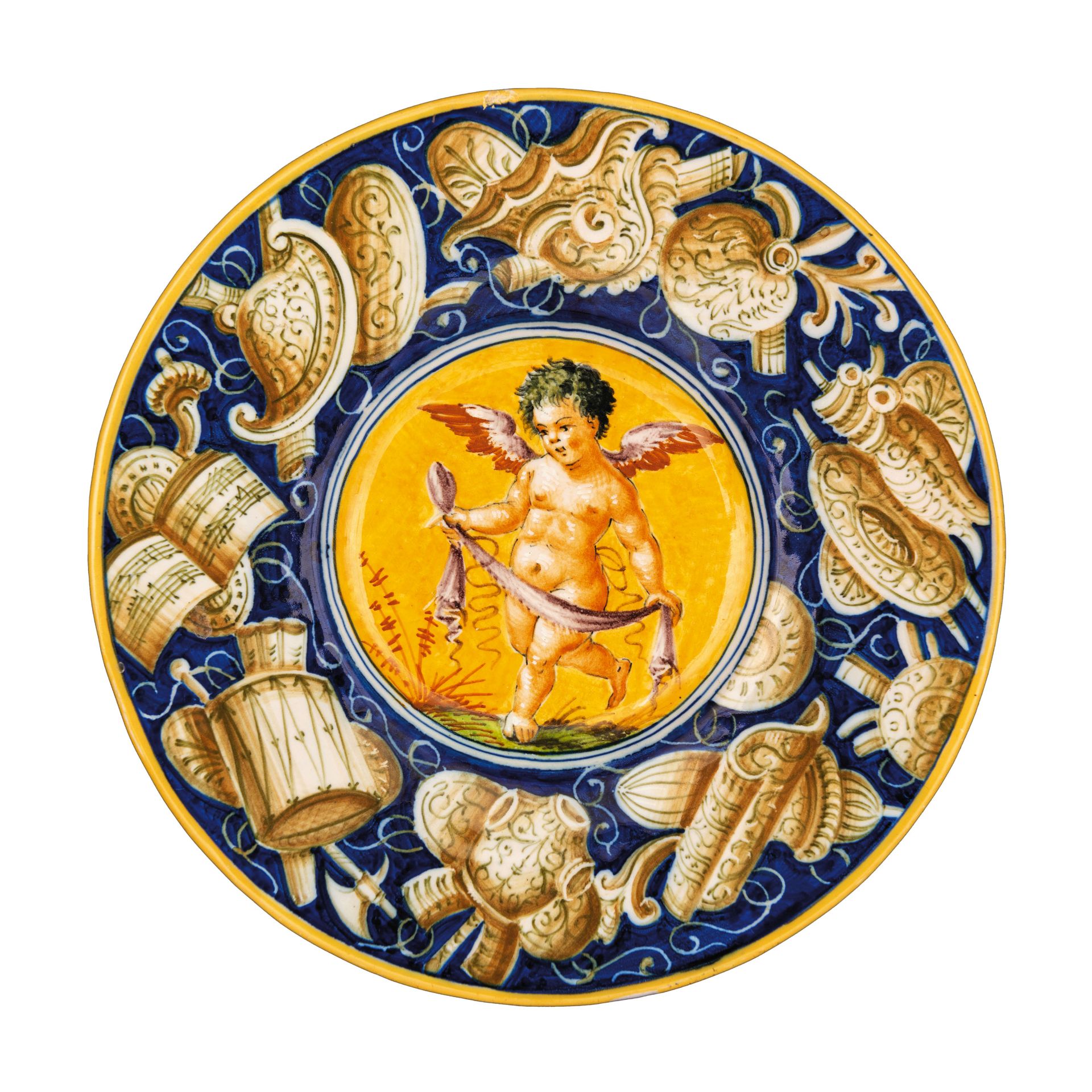 PIATTO IN MAIOLICA POLICROMA, FERRUCCIO MENGARONI NELLA MANIFATTURA MOLARONI, PESARO, CIRCA 1908-191