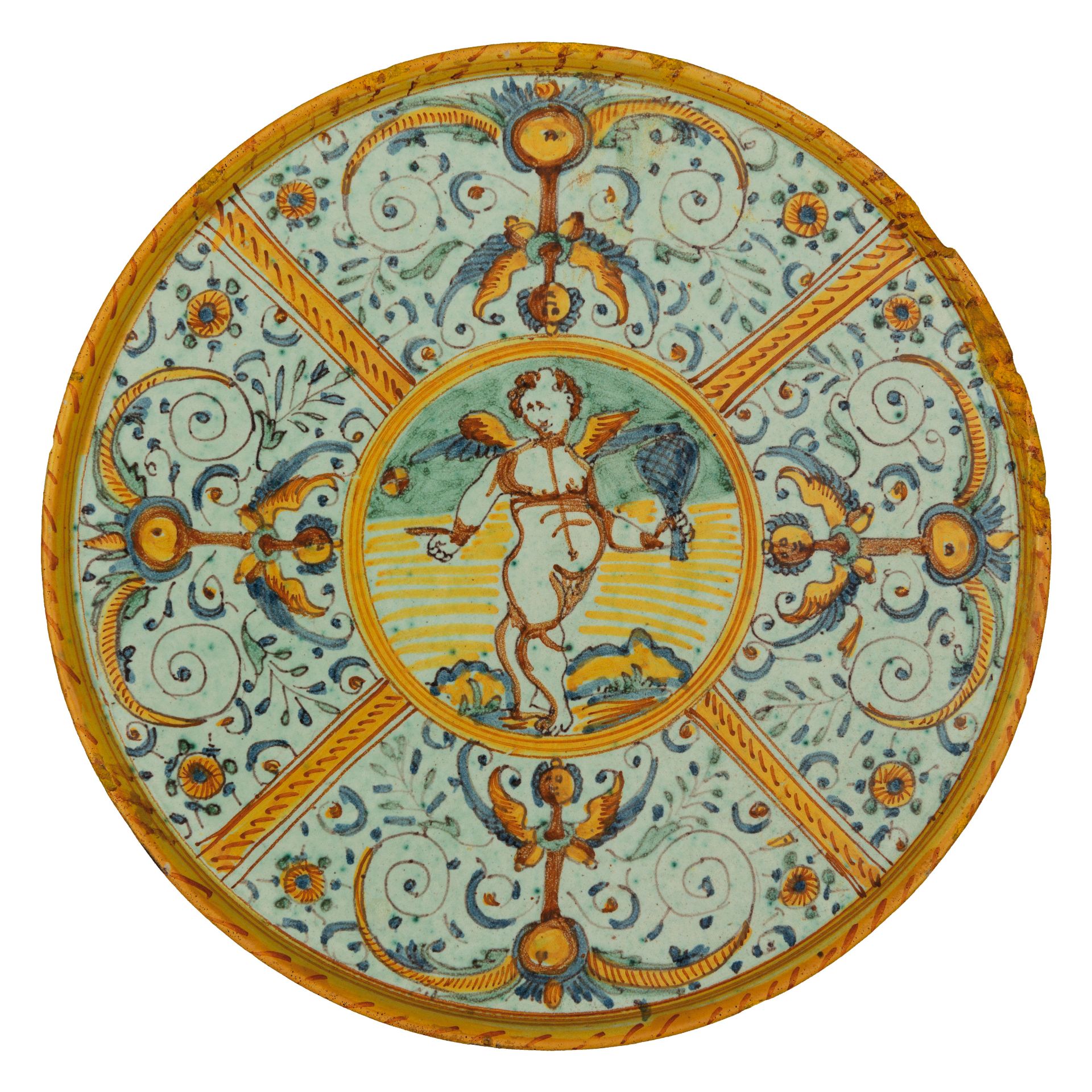 ALZATA IN MAIOLICA POLICROMA, FORNACE DI DERUTA, XVII SECOLO