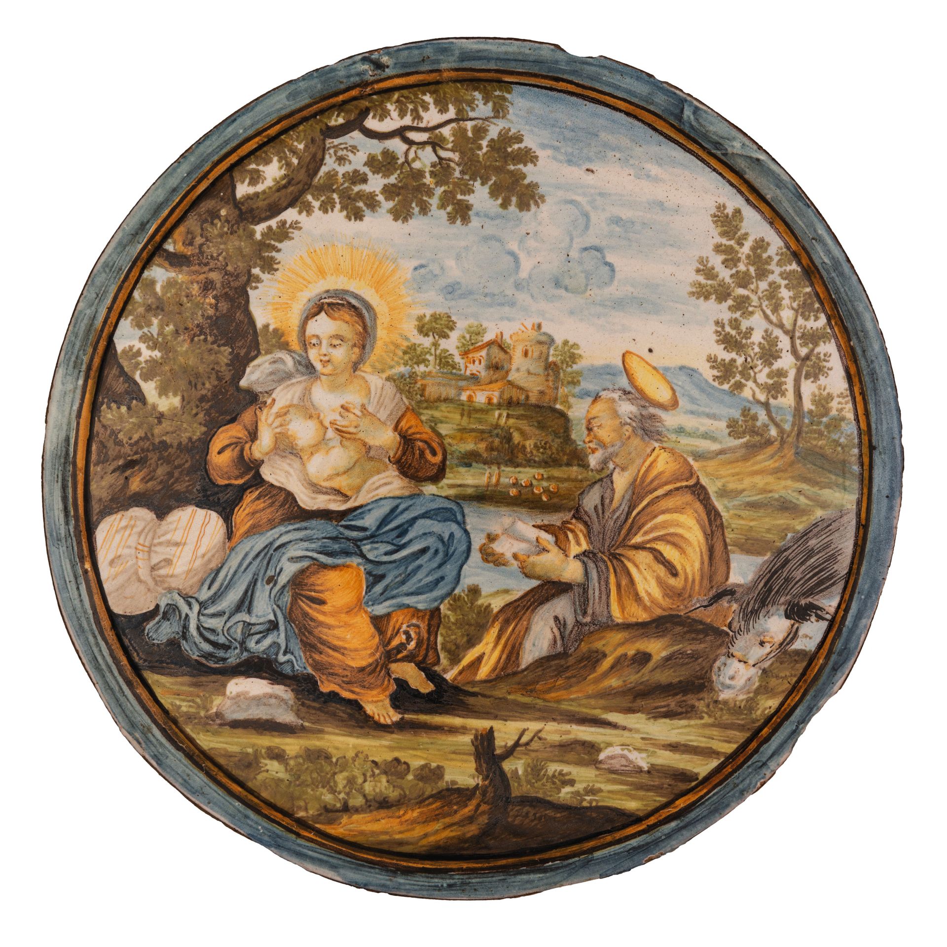 TONDO IN MAIOLICA POLICROMA, BOTTEGA DI CARMINE GENTILI, CASTELLI D'ABRUZZO, CIRCA 1750