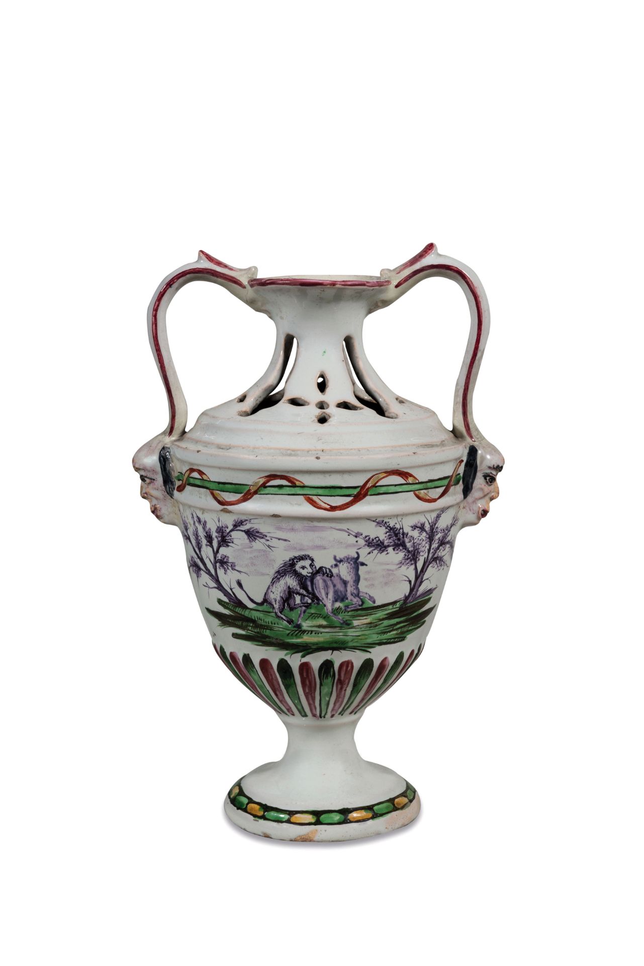 VASO IN MAIOLICA POLICROMA, PROBABILMENTE FORNACE DI MONTE MILONE, CIRCA 1787-1803