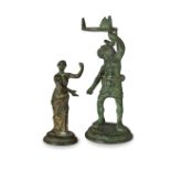 DUE PICCOLE SCULTURE IN BRONZO PATINATO