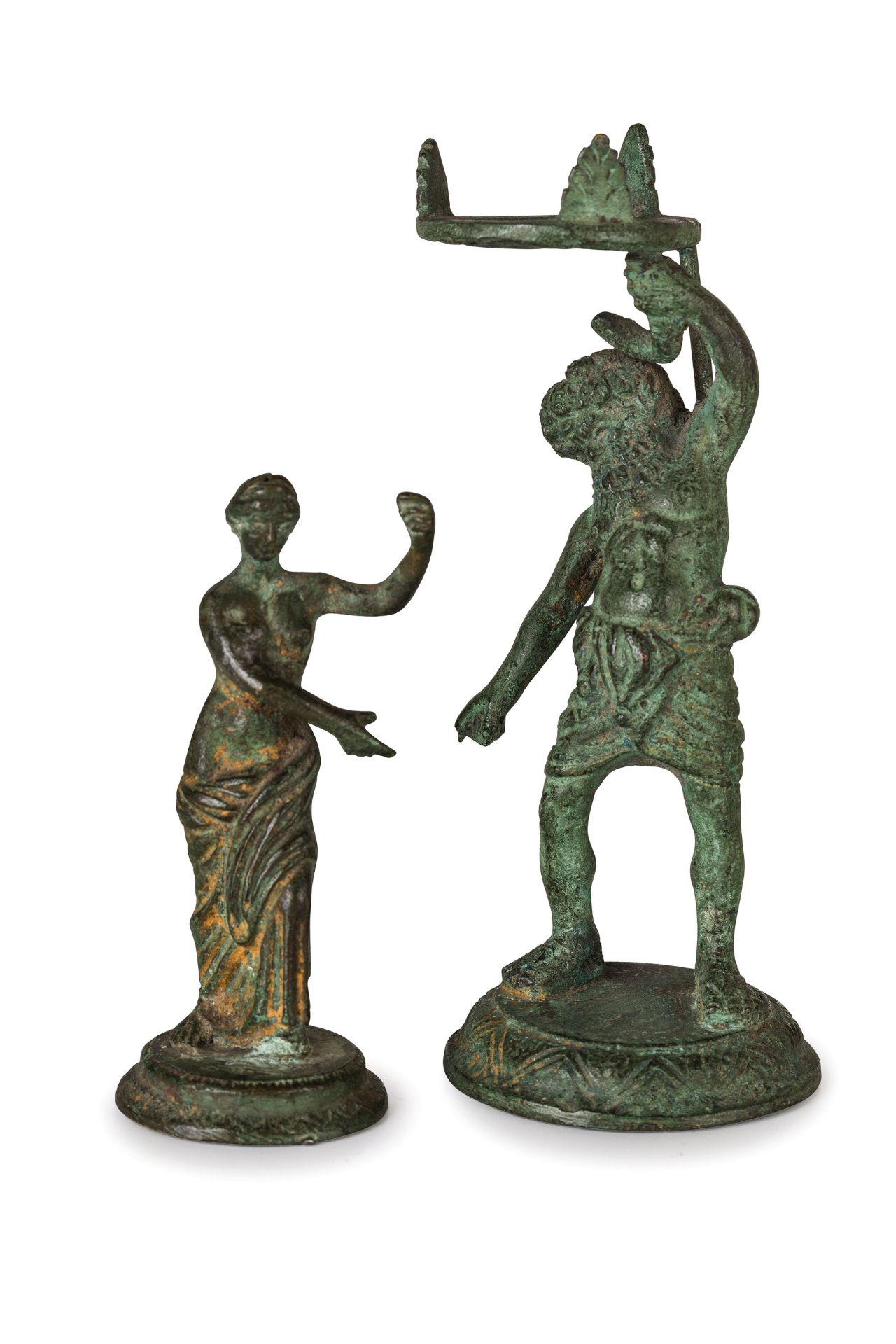 DUE PICCOLE SCULTURE IN BRONZO PATINATO