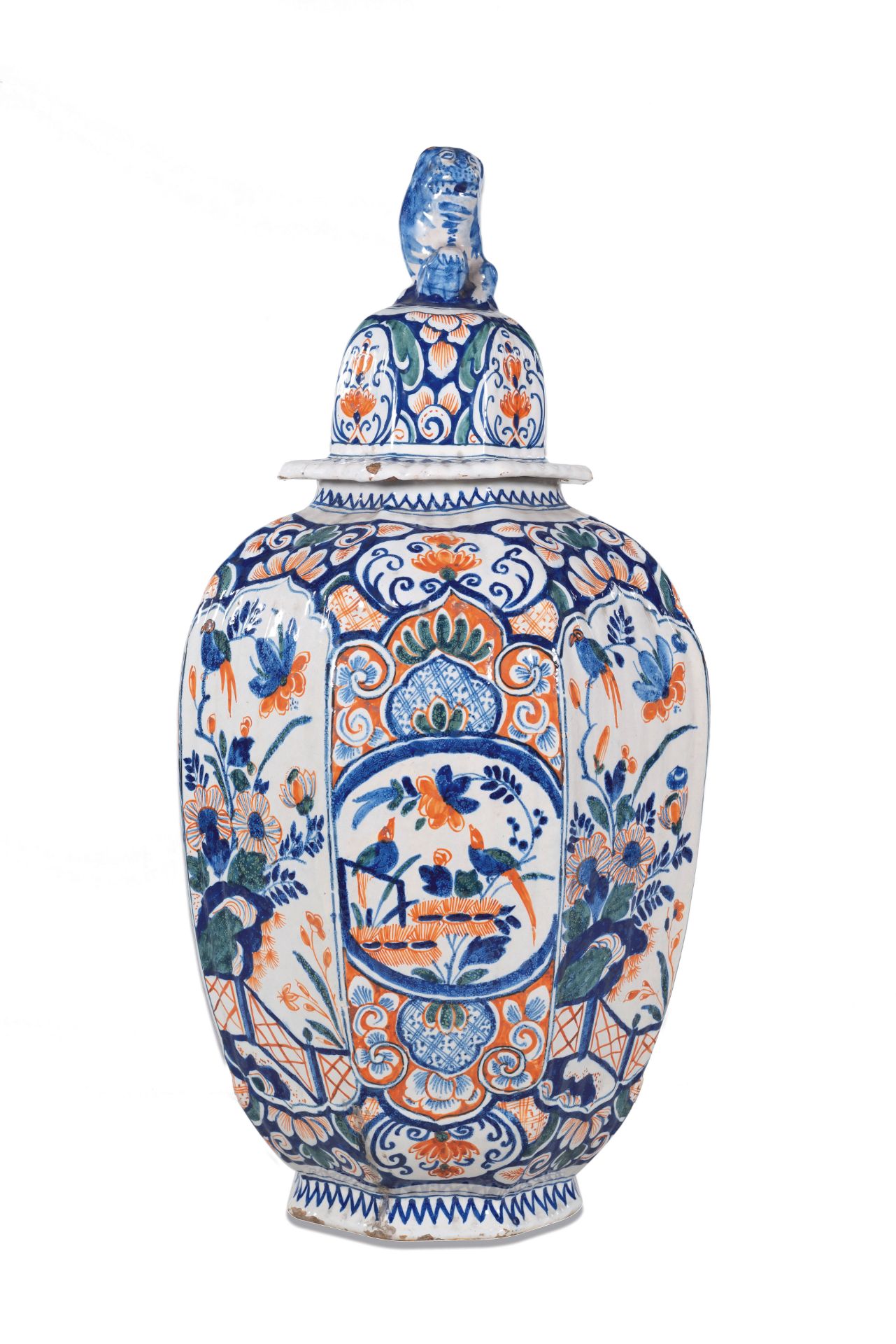 VASO IN MAIOLICA POLICROMA, FORNACE DI DELFT, XVIII SECOLO