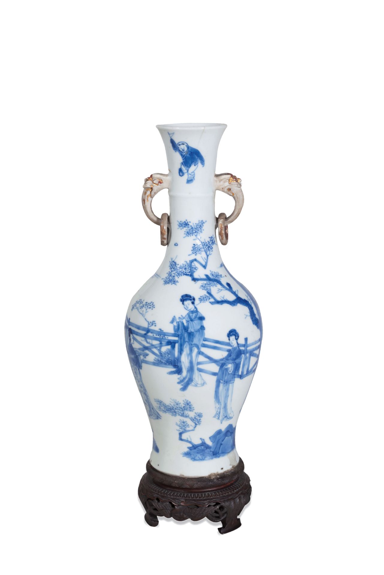 COPPIA DI VASI IN PORCELLANA BIANCA E BLU CON MANICI, CINA, EPOCA KANGXI - Bild 2 aus 2