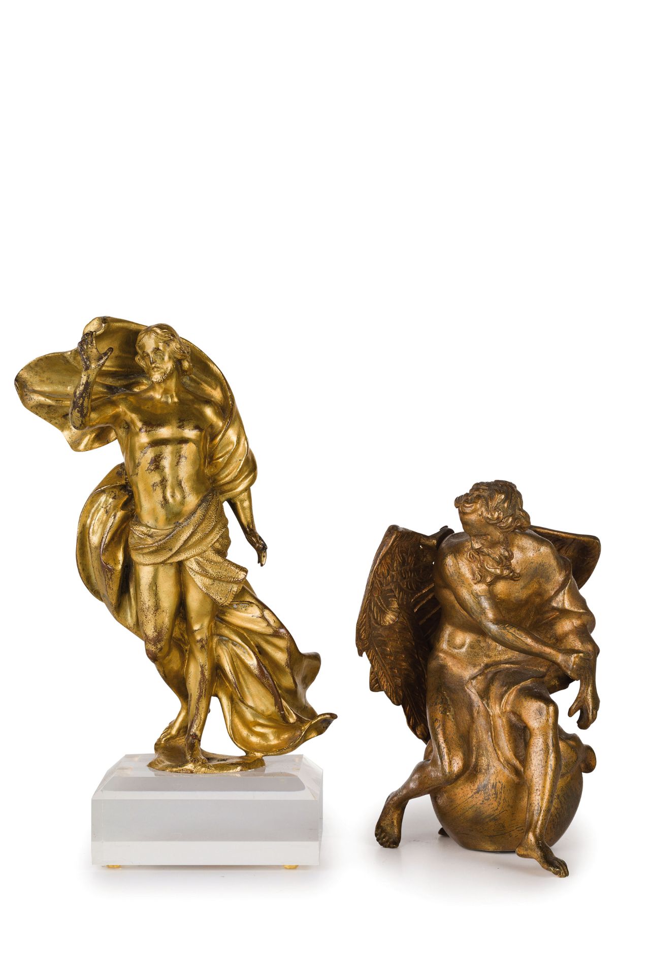 DUE SCULTURE IN BRONZO DORATO, XIX SECOLO