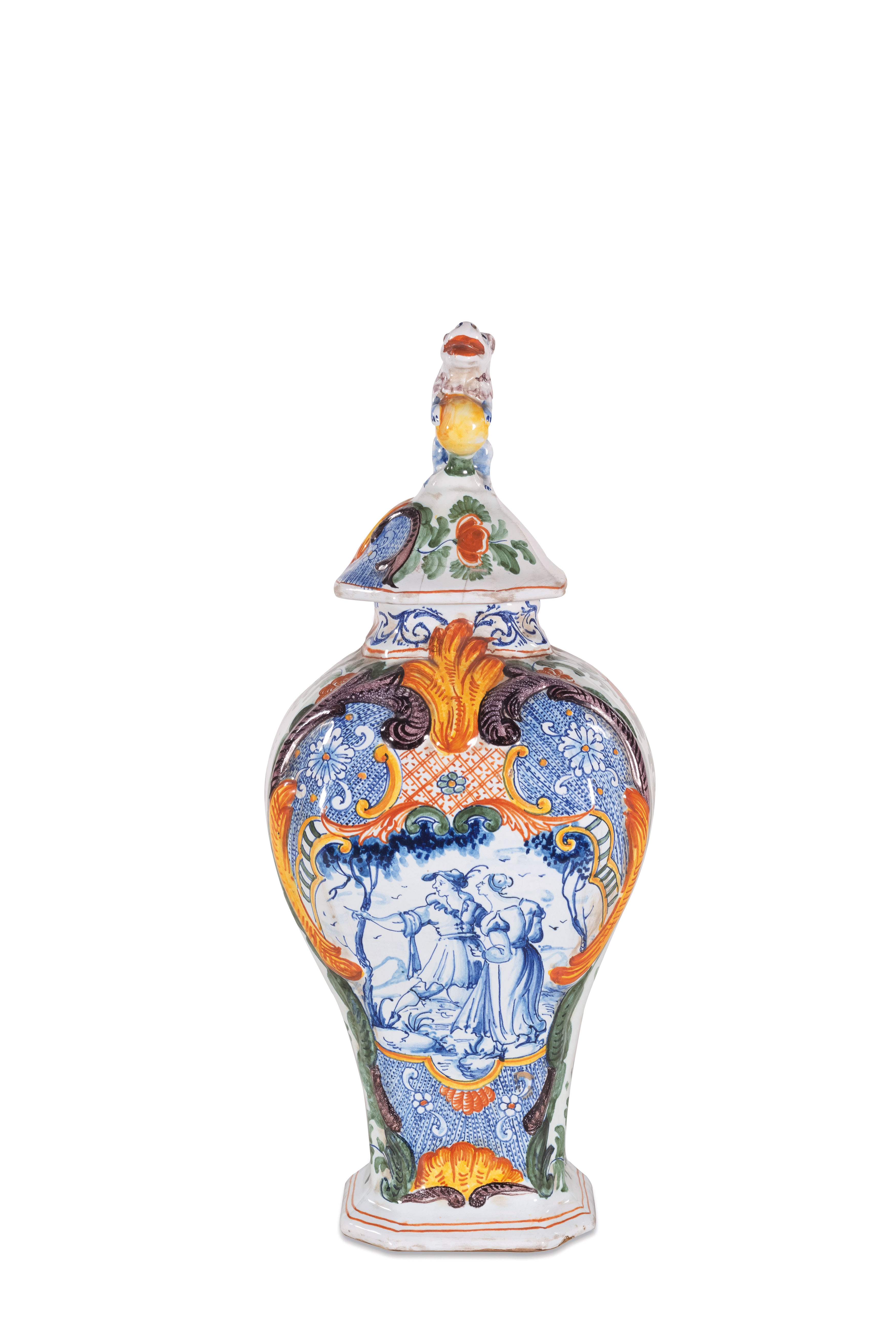 COPPIA DI VASI IN MAIOLICA POLICROMA, FORNACE DI DELFT, XVIII-XIX SECOLO - Image 2 of 2