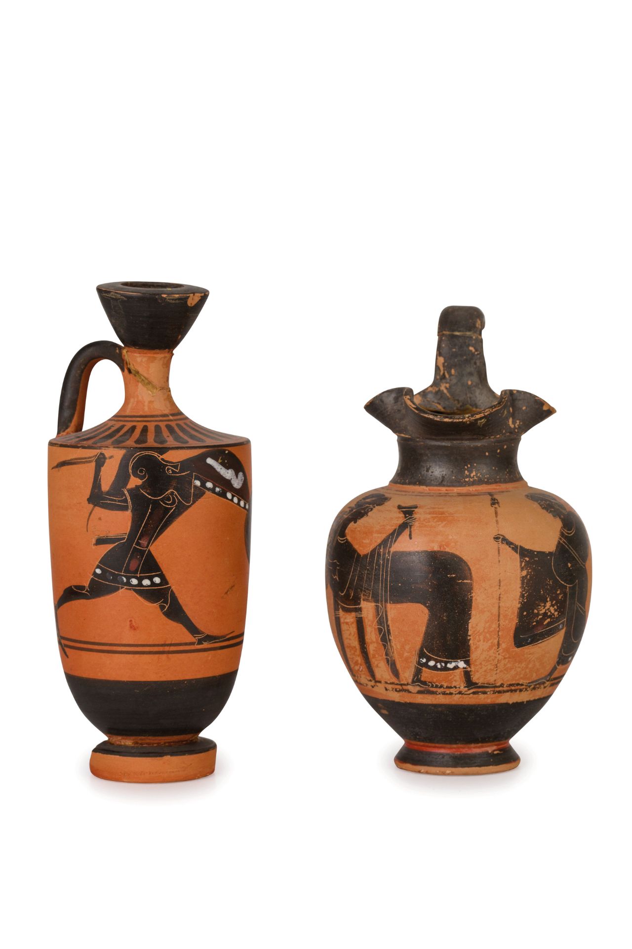 LEKYTHOS E OINOCHOE IN TERRACOTTA POLICROMA, FORNACI DEL XIX-XX SECOLO